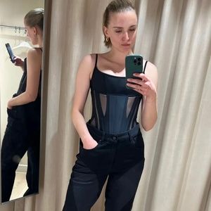 NWT H&M x Mugler Mesh-paneled Corset Top Small (or trade for Med/Lg)